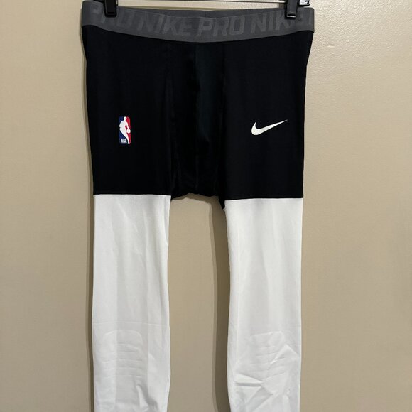 Nike Pro NBA Team Issue Compression 3/4 Tights Black White Men AT9764-011 - Picture 1 of 11